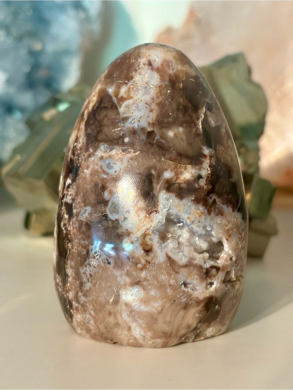 Madagascar Flower Agate Freeform | Rare Brown & Cream Chalcedony Crystal w Druzy